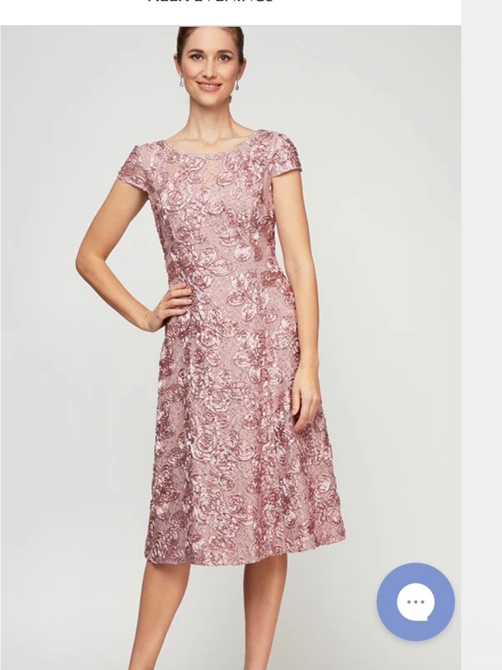 Alex Evenings Audrey Rosette Lace Short Dress, Rose, 16